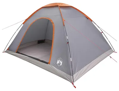 Image de Tente de camping vidaXL avec auvent, gris et orange, 335 x 275 x 180 cm