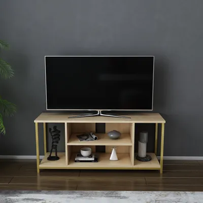 Image de Meuble TV Rinaldo pour téléviseurs jusqu'à 55 pouces | Or et chêne
