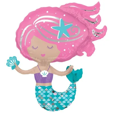 Produktbild von amscan SuperShape Shimmering Mermaid Folienballon P35 verpackt 73 x 76 cm SCHIMM.FOLIENBAL