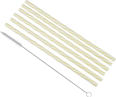 Image de 6 pailles + brosse a rayure jaune