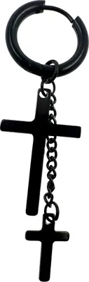 Produktbild von 316L Chirurgenstahl Creolen Ohrring 17mm schwarz mit hängenden Kreuzen
