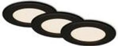 Three black recessed LED lights are arranged diagonally on a white background.