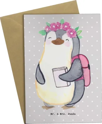 Produktbild von Mr. & Mrs. Panda Grußkarte Studentin Herz - Grau Pastell - Geschenk, Klappkarte, dankeskarten, einladungskarten, jubiläumskarte, hochzeitskarten, weihnachtskarten