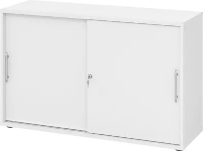 Produktbild von bümö Schiebetürenschrank office - 2 Ordnerhöhen - Griff: Relinggriff (Kunststoff), Nachbildung: Weiß