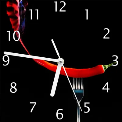 Produktbild von Wallario Design Wanduhr Rauchende Chili-Schote an einer Gabel aus Echtglas, Größe 20 x 20 cm