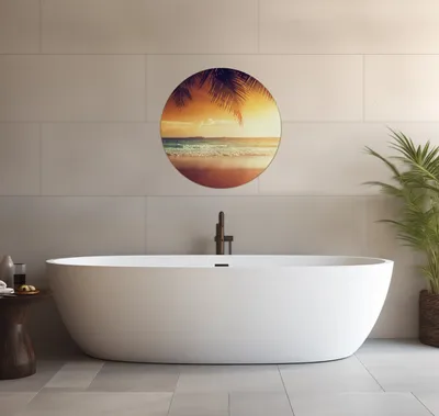 Produktbild von Wallario wasserfestes Poster selbstklebend 60 x 60 cm, Sonnenuntergang am Strand in der Karibik, Badezimmerposter Spritzschutz mit Hochglanzoberfläche in Glasoptik