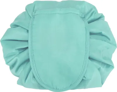 Produktbild von Intirilife Kosmetiktasche in HIMMEL BLAU – Runder One Step Kulturbeutel mit Kordelzug zum Zusammenziehen mit 2 inneren Reißverschlussfächern ideal zum Reisen - Zur Aufbewahrung von Make-Up etc.