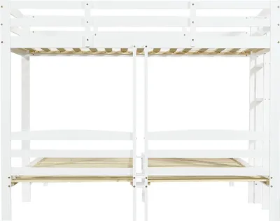 Produktbild von Hochbett mit Seitenleiter Dreierbett Etagenbett Kinderbett Einzelbett für Kinder und Jugendliche Weiß