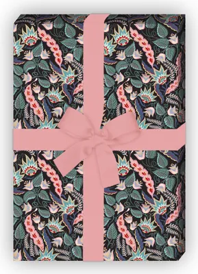 Produktbild von Elegantes Retro Blumen Geschenkpapier mit Blüten, rosa schwarz - G10070, 32 x 48cm