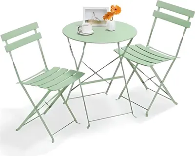 Produktbild von Bistroset 2 Personen – 3-teilig – Gartenmöbel mit Tisch & Bistrostühlen – Grün – Balkon, Garten & Terrasse