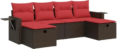 Produktbild von 6-tlg. Garten-Sofagarnitur mit Kissen Braun Poly Rattan