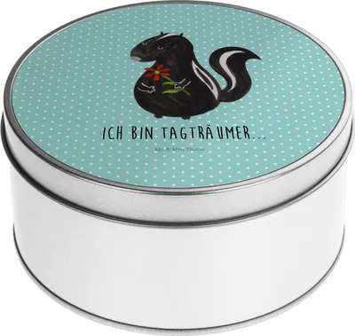 Produktbild von Mr. & Mrs. Panda Kaffeedose Stinktier Blume - Türkis Pastell - Geschenk, Teedose, Dreams, keksdosen, Keksdose, Erinnerungsbox, Dose, Wildtier, Skunk, Vorratsdosen, Träume