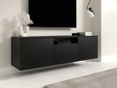 Produktbild von TV-Schrank 150 cm hängend, Fernsehtisch, Lowboard, Mattschwarz, Modernes Design, "Masimo"