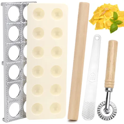 Obrázek produktu pro Sada na přípravu ravioli, včetně formy na ravioli, válečku na těsto a nástavce na přípravu masových kuliček