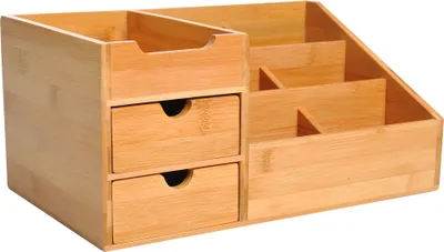 Produktbild von HOMCOM Schreibtischorganizer Aufbewahrungsbox Büro Box Organisation 2 Schubladen Natur L33 x B20,5 x H15,5 cm