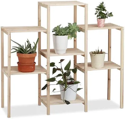 Produktbild von Famanu Pflanzenregal aus Holz – stabile Pflanzenetagere, Blumenregal, Pflanzentreppe, 86 x 95 x 29 cm, natur