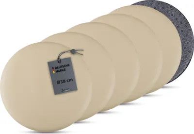 Image de Coussin de chaise ⌀ 38cm imitation cuir avec antidérapant Beige pack de 6