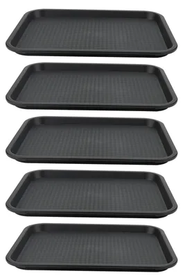 5 Kunststoff-Serviertabletts, 35 x 27 cm, schwarz, rechteckig