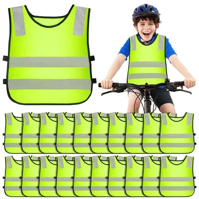 Immagine prodotto di Set di 20 giubbotti di sicurezza per bambini, riflettenti, alta visibilità, giallo neon, in poliestere