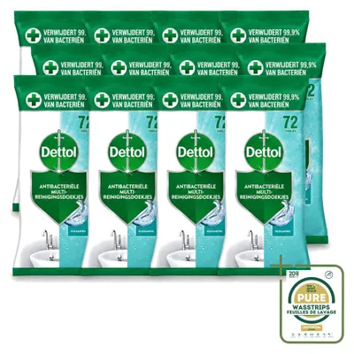 Produktbild von 12 x Dettol Reinigingsdoekjes - Ozeanfrisch - Antibakterielle Reinigung - Vorratspackung - 12 Stücke