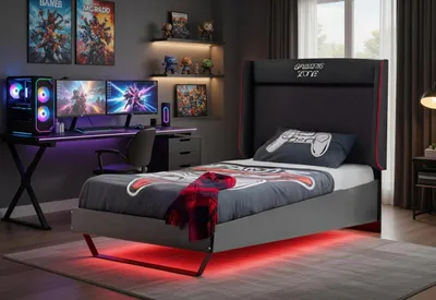 Productafbeelding van Kinderbed, zwart en rood, met LED-verlichting