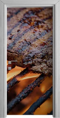 Produktbild von Tür Selbstklebende 90x210 cm Türfolie Türtapete Klebefolie - Steak auf dem Grill