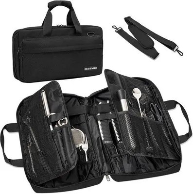 Produktbild von Messeretui für Kochmesser – Schwarz – 40 x 25 x 6 cm – Tragbares Messeretui aus robustem Polyester – Für professionelle Köche