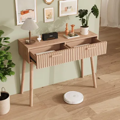 Produktbild von Schreibtisch mit 2 Schubladen, Computertisch, Bürotisch, Natur, 100x80x35cm