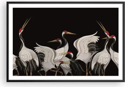 Produktbild von Gerahmtes Poster - Schwarzer Rahmen - Kraniche Vögel Grafiken - 91,5x61 cm - Wand Bild - Wanddeko - Wandbilder - Kunstposter - Wandposter - Bilderrahmen - Bilder - Kunstdruck - P2BAA91x61-4748