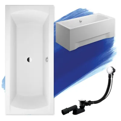 Zdjęcie produktu dla Wanna Akrylowa Zestaw 4w1 Prostokątna 180x80 Biała + Obudowa Akrylowa, Nowoczesny Chrom Premium Syfon i Nogi (stelaż) w komplecie | BADLAND INES