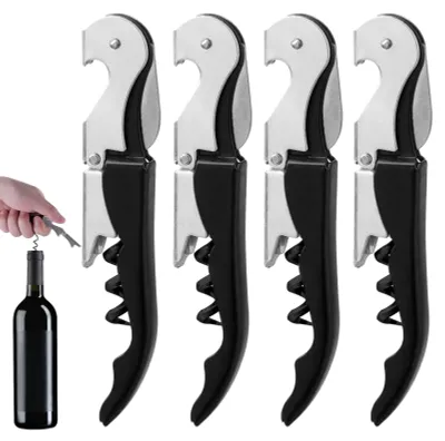 4er-Set Kellnermesser, 3-in-1 Korkenzieher, Edelstahl, Schwarz