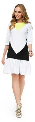 Produktbild von MiniKleid Kleid Tunika Top Style 3/4 Arm; Limette/Weiß/Schwarz S/36