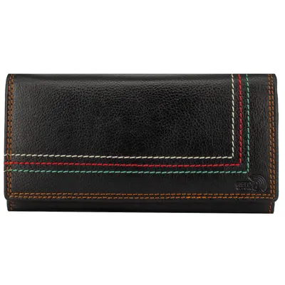Produktbild von Vintage Damen Portemonnaie Groß Geldbörse aus Echtleder - RFID-Schutz, Lederbörse, Schwarz