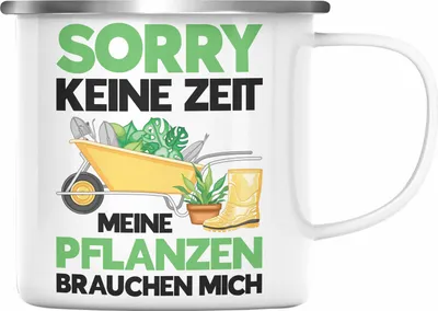 Produktbild von Trendation - Meine Pflanzen Brauchen Mich Emaille Tasse mit Spruch Garten Hobbygärtner Gärtner Geschenk Lustig Gärtnerin Geschenkidee (Silber)