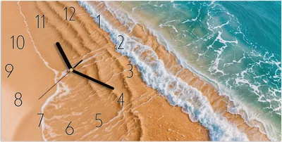 Produktbild von Wanduhr aus Glas mit Motiv Wellen am Strand- 60 x 30 cm - inkl. Aufhängesystem