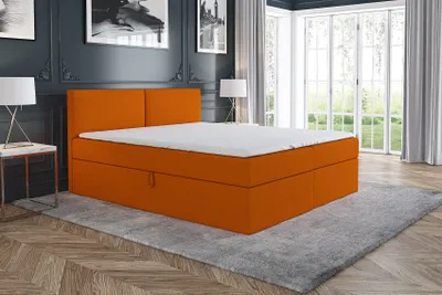 Produktbild von Boxspringbett UNN 180x200 mit 2 Bettkästen, Bonell-Matratze und Topper. Farbe: Orange.