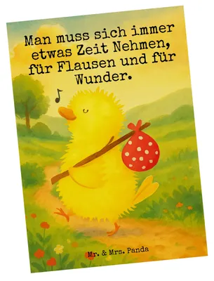 Produktbild von Mr. & Mrs. Panda Postkarte Küken Wander Design - Weiß - Geschenk, Ostern, Grußkarte, bildkarte, Reisen, Frohe, Ansichtskarten, Ansichtskarte, Wunder, Postkarten, Zeit