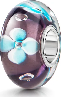Produktbild von MATERIA by Matthias Wagner Glas Bead Blume mit 5 Zirkonia lila hellblau - Glasperle Anhänger Blüten für Armband 1270