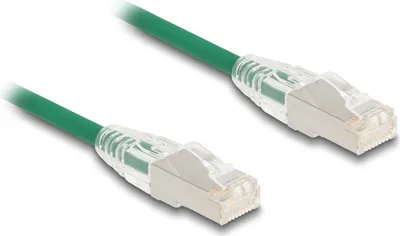 Produktbild von Delock RJ45 Netzwerkkabel Cat.6A Stecker zu Stecker mit gebogener Rastnase U/FTP Slim 3 m grün