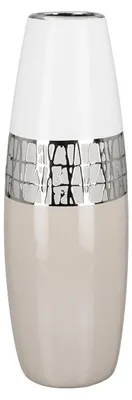 Keramik-Kegelvase, 36 cm, Weiß/Silber/Beige