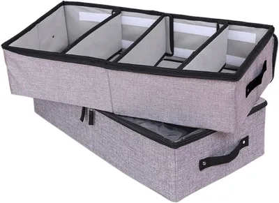 Productafbeelding van Opvouwbare kledingorganizer voor onder het bed met deksel - Stoffen onderbed opbergcontainer met verstelbare verdelers