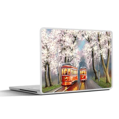 Produktbild von MuchoWow® Laptop Aufkleber Sticker Cover Gemälde - Ölgemälde - Straßenbahn - Blühender Baum 30x22 cm - Laptop-Sticker