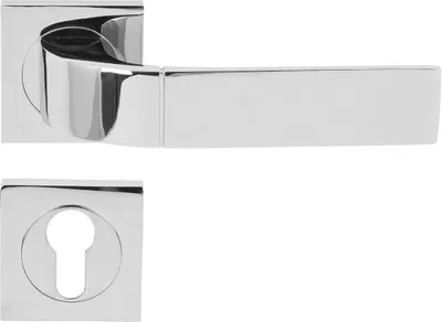 Produktbild von DOMINO Türgriff Drückergarnitur PZ - Profilzylinder Set | mit quadratischen PZ Rosetten| Türklinke für Zimmertür, Bürotür, Kellertür & Innentür| Türbeschläge aus Aluminium| Chrom Türdrückergarnitur | FOKUS-QR M6