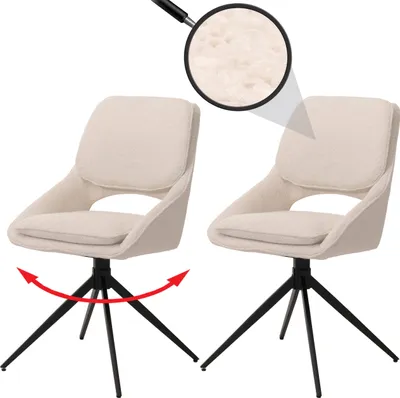 Produktbild von 2er-Set Esszimmerstuhl MCW-N73, Küchenstuhl, drehbar Auto-Return, Stoff/Textil Boucle (540g/m²)   creme
