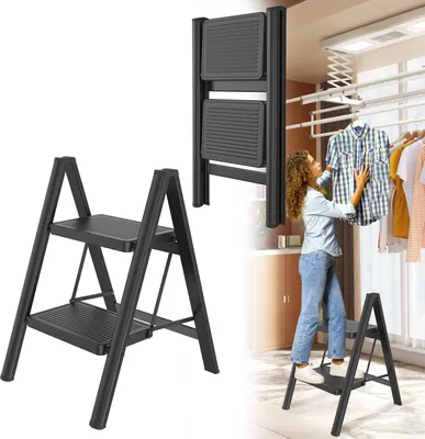 Produktbild von Sessamen-LP Alu Trittleiter 2 Stufen Leiter Klappleiter Tritthocker rutschfeste Stehleiter Treppenleiter Haushaltsleiter mit Anti Rutsch Pedal