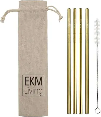 Obrázek produktu pro Sada 4 rovných brček z nerezové oceli, odolná proti zlomení, opakovaně použitelná, vhodná do myčky nádobí, bez plastů, od společnosti EKM Living GmbH