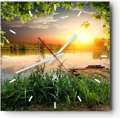 Produktbild von Wanduhr - Quadrat - Glasuhr - Brücke See - 30x30cm - Schleichendes Uhrwerk - Lautlos - zum Aufhängen bereit - Dekoration Modern - Wanddekoration aus Glas - C3AC30x30-3914
