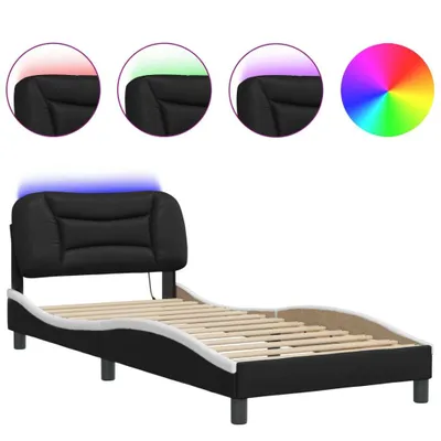 Produktbild von vidaXL Bettgestell mit LED ohne Matratze "Hvar" Schwarz und Weiß 90x200 cm