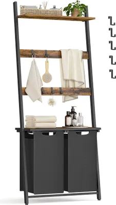 Produktbild von VASAGLE Wäschekorb mit Handtuchleiter, Handtuchständer mit Wäschesammler, 2 x 46 L