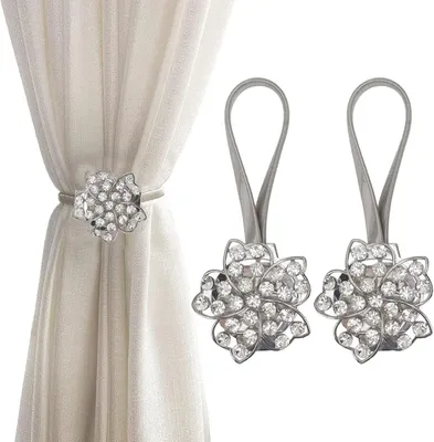 Produktbild von 2 magnetische Kristallblumen-Raffhalter – elastische Clips, Deko-Set